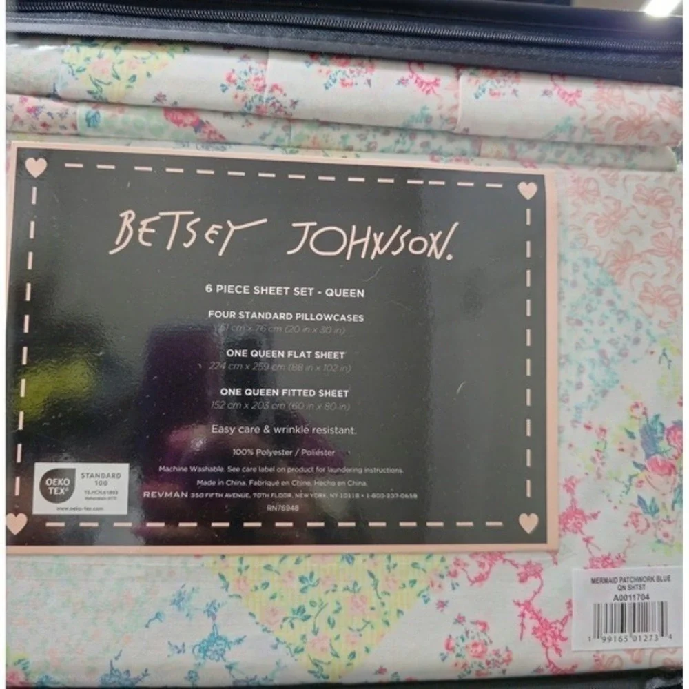 Betsey Johnson Queen Sheet Set 6 Piece Mermaid Patchwork Blue Floral Butterflies
